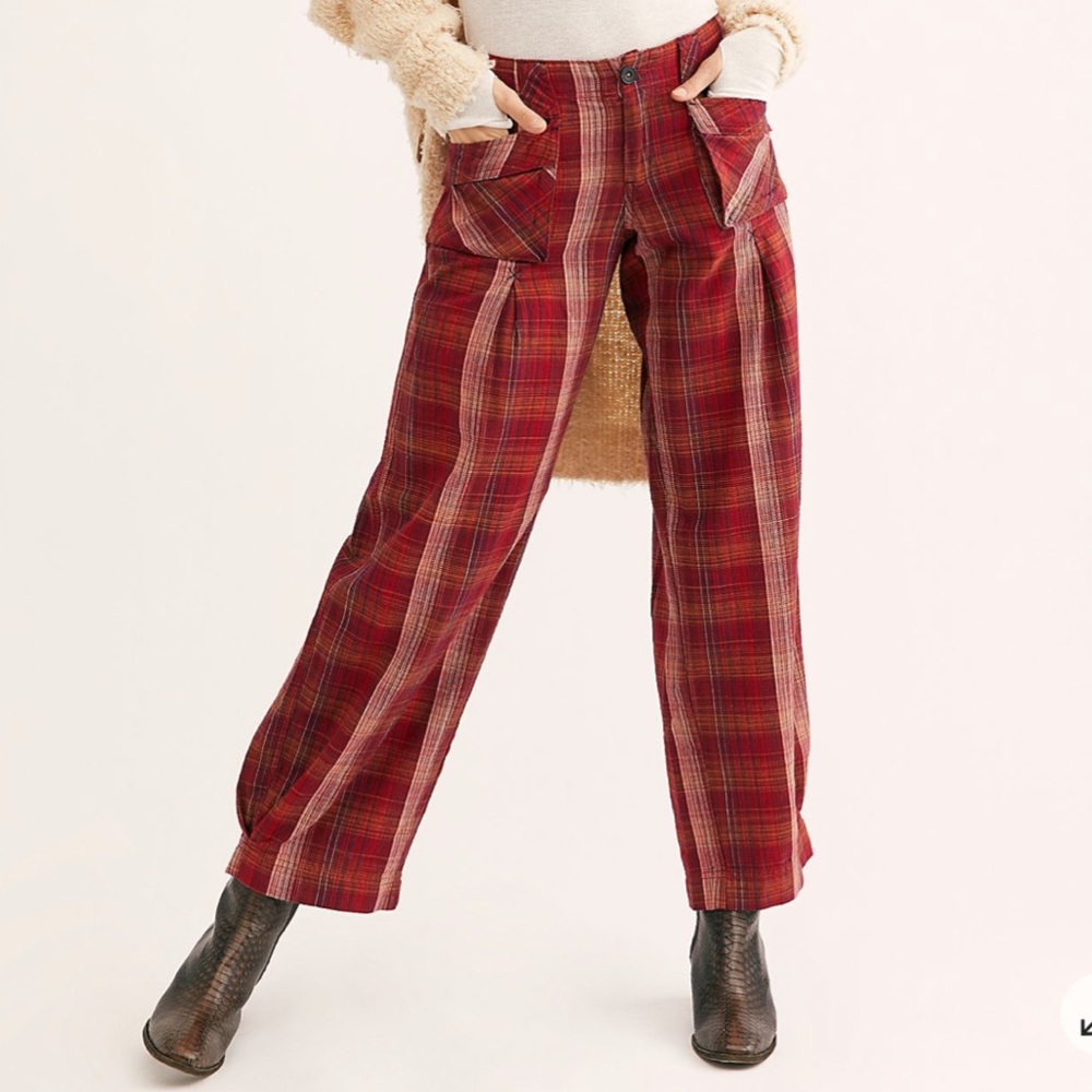 NWT Free People Birch Wide Leg Pants Plaid Z22-1